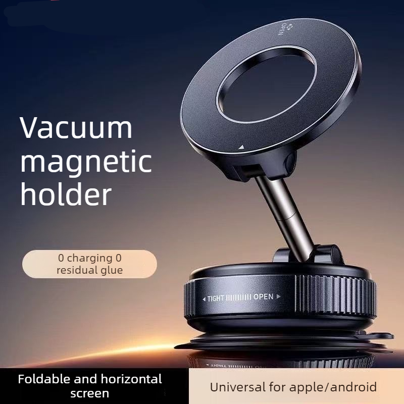 Vacuum and Magnetic Car Phone Mount, 3-Axis Foldable and Rotating Navigation Mount, Residue-Free Universal Desktop/Car Phone Mount - Black