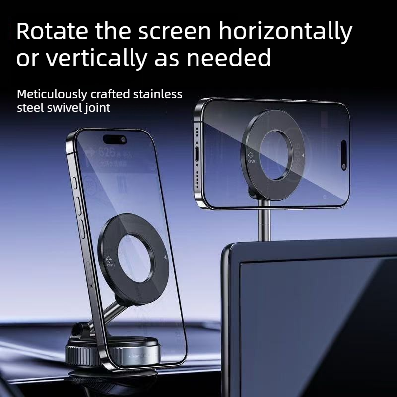 Vacuum and Magnetic Car Phone Mount, 3-Axis Foldable and Rotating Navigation Mount, Residue-Free Universal Desktop/Car Phone Mount - Black