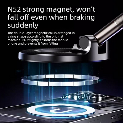 Vacuum and Magnetic Car Phone Mount, 3-Axis Foldable and Rotating Navigation Mount, Residue-Free Universal Desktop/Car Phone Mount - Black