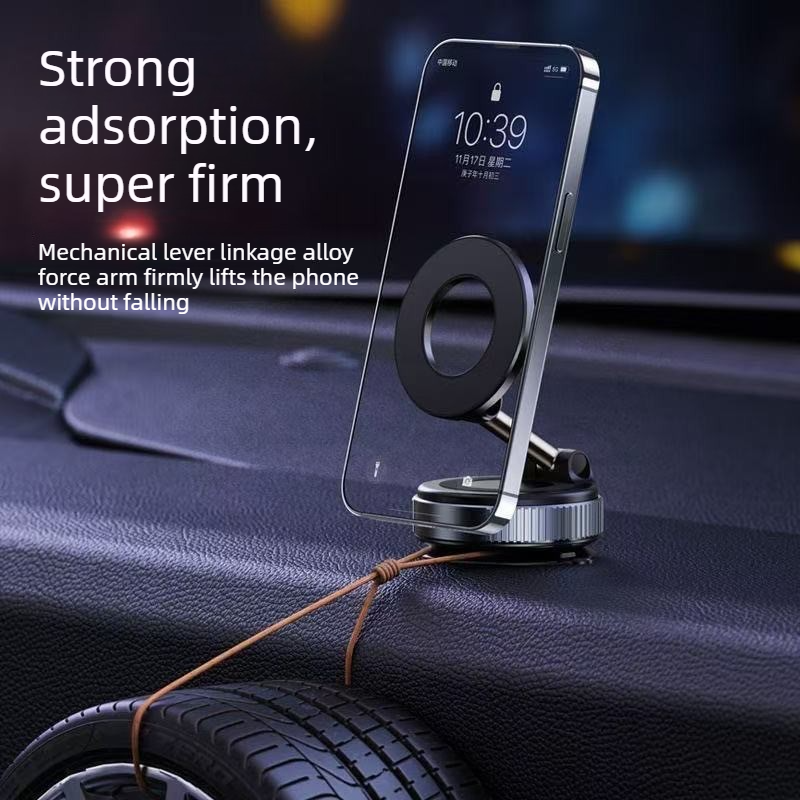 Vacuum and Magnetic Car Phone Mount, 3-Axis Foldable and Rotating Navigation Mount, Residue-Free Universal Desktop/Car Phone Mount - Black