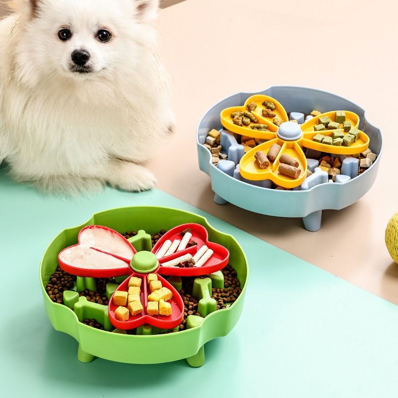 Detachable Rotating Slow-Feeding Pet Bowl, Non-Slip and Choke-Proof Feeding Bowl - Blue