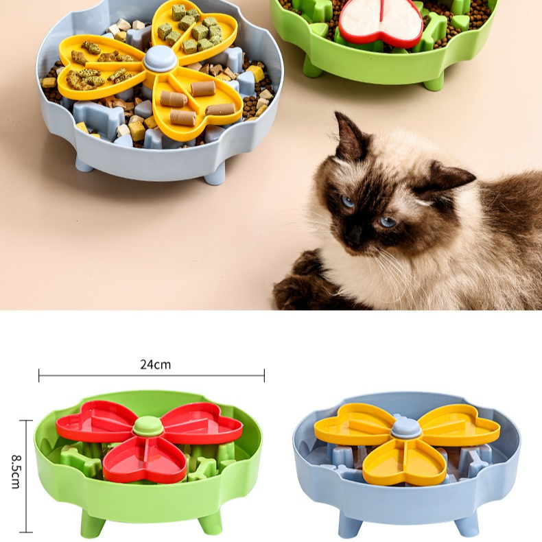 Detachable Rotating Slow-Feeding Pet Bowl, Non-Slip and Choke-Proof Feeding Bowl - Blue