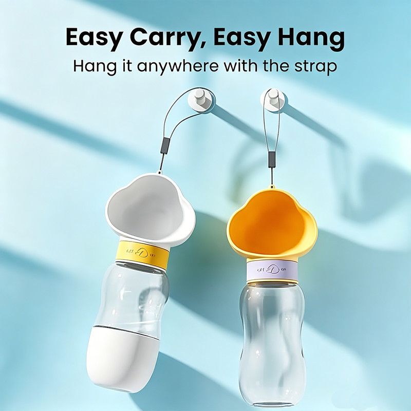 All-in-One Water and Food Pet Travel Cup 350ml Water + 200ml Food Storage Pet Outdoor Water Bottle - Purple