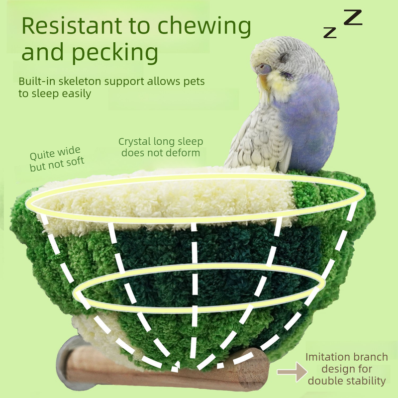 2-in-1 Parrot Perch Warm Bed Nest, Coral Fleece Hanging Bird Cage Sleeping Hut for Budgies, Cockatiels, Lovebirds, and Small Parrots – Winter Warm House - Blue