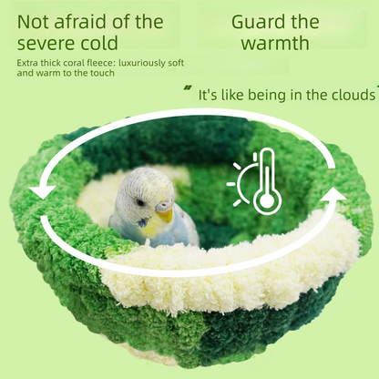 2-in-1 Parrot Perch Warm Bed Nest, Coral Fleece Hanging Bird Cage Sleeping Hut for Budgies, Cockatiels, Lovebirds, and Small Parrots – Winter Warm House - Blue