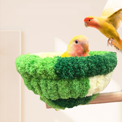 2-in-1 Parrot Perch Warm Bed Nest, Coral Fleece Hanging Bird Cage Sleeping Hut for Budgies, Cockatiels, Lovebirds, and Small Parrots – Winter Warm House - Blue