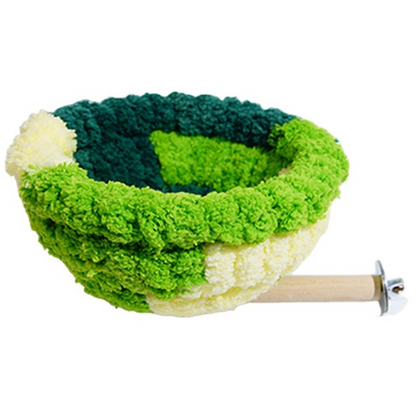 2-in-1 Parrot Perch Warm Bed Nest, Coral Fleece Hanging Bird Cage Sleeping Hut for Budgies, Cockatiels, Lovebirds, and Small Parrots - Winter Warm House - Green