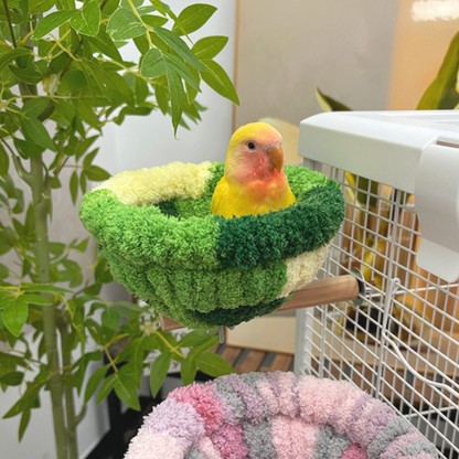 2-in-1 Parrot Perch Warm Bed Nest, Coral Fleece Hanging Bird Cage Sleeping Hut for Budgies, Cockatiels, Lovebirds, and Small Parrots - Winter Warm House - Green