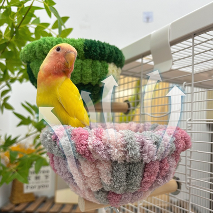 2-in-1 Parrot Perch Warm Bed Nest, Coral Fleece Hanging Bird Cage Sleeping Hut for Budgies, Cockatiels, Lovebirds, and Small Parrots - Winter Warm House - Green