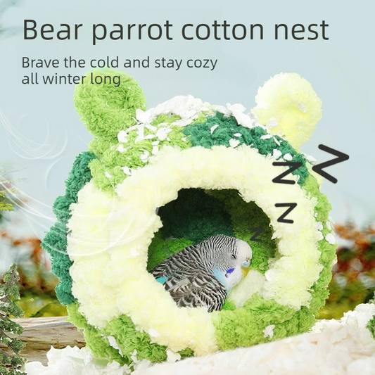 Thick Coral Fleece Winter Bird House with Plastic Frame & Metal Screw Hook for Budgies and Cockatiels - Blue