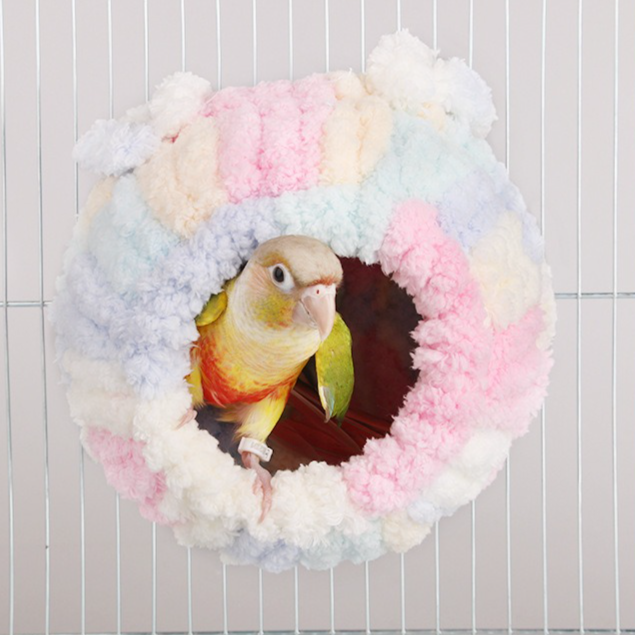 Thick Coral Fleece Winter Bird House with Plastic Frame & Metal Screw Hook for Budgies and Cockatiels - Blue
