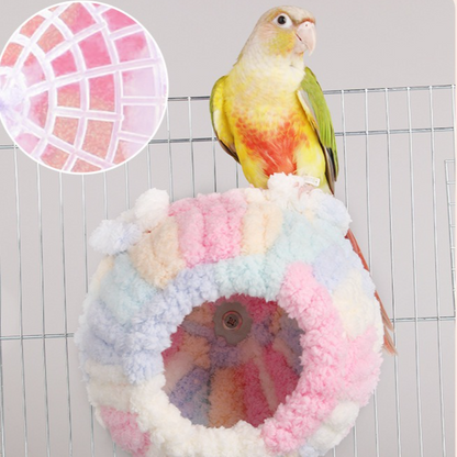 Thick Coral Fleece Winter Bird House with Plastic Frame & Metal Screw Hook for Budgies and Cockatiels - Blue