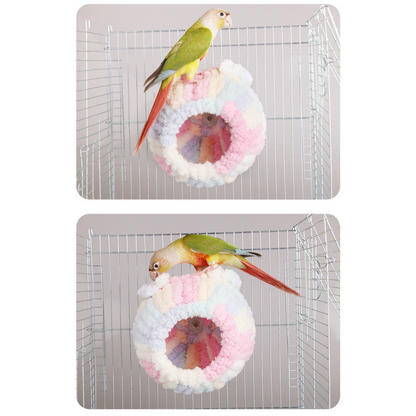 Thick Coral Fleece Winter Bird House with Plastic Frame & Metal Screw Hook for Budgies and Cockatiels - Blue
