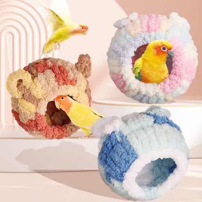Thick Coral Fleece Winter Bird House with Plastic Frame & Metal Screw Hook for Budgies and Cockatiels - Green