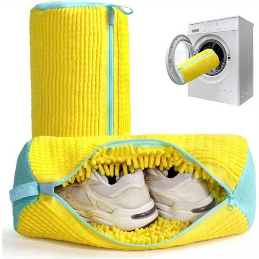 2-Pack Washing Machine Shoe Wash Bags, Thick Chenille Lining Anti-Deformation Shoe Laundry Bags with Durable Zippers for Sneakers and Canvas Shoes - Yellow