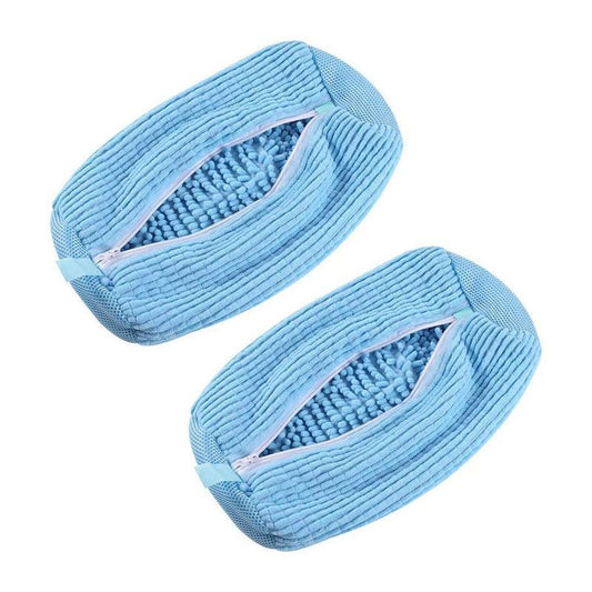 2-Pack Washing Machine Shoe Wash Bags, Thick Chenille Lining Anti-Deformation Laundry Bags with Durable Zippers for Sneakers and Canvas Shoes - Blue