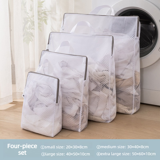 Handheld Mesh Laundry Bag Set, 4 Pcs Thick Polyester Washing Bags with Protective Zipper & Bra Protection Bags, for Clothes, Bedding, Lingerie