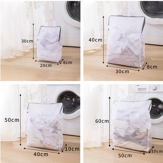 Handheld Mesh Laundry Bag Set, 4 Pcs Thick Polyester Washing Bags with Protective Zipper & Bra Protection Bags, for Clothes, Bedding, Lingerie