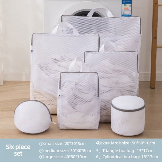 Handheld Mesh Laundry Bag Set, 6 Pcs Thick Polyester Washing Bags with Protective Zipper & Bra Protection Bags, for Clothes, Bedding, Lingerie