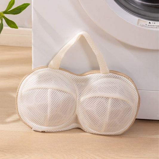 3D Support Bra Laundry Bag, Thick Mesh Bra Wash Bag with Zipper & Handle, Anti-Deformation Bra Protector for Washing Machine - Beige