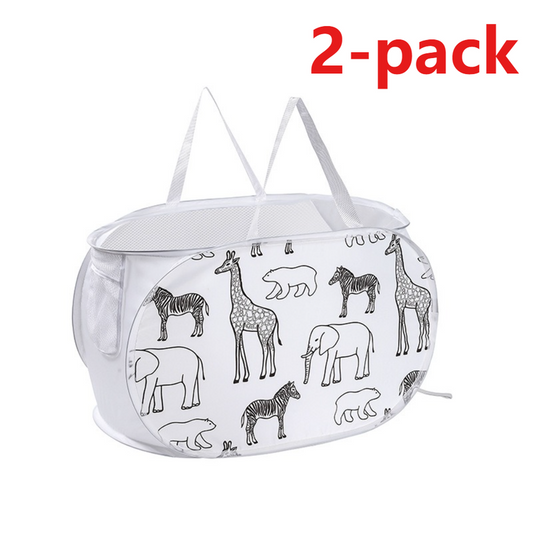 2-Pack Collapsible Laundry Basket, Large Capacity Printed Oxford Cloth Hamper with Handles for Bathroom Storage, Giraffe Pattern - White