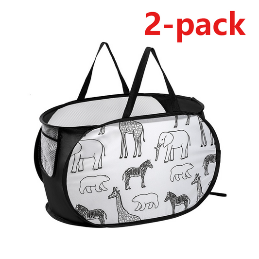 2-Pack Collapsible Laundry Basket, Large Capacity Printed Oxford Cloth Hamper with Handles for Bathroom Storage, Giraffe Print - Black
