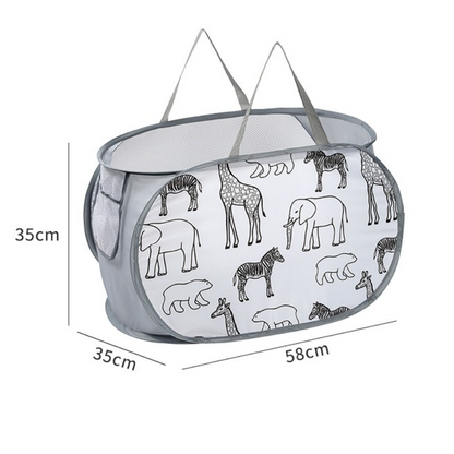 2-Pack Collapsible Laundry Basket, Large Capacity Printed Oxford Cloth Hamper with Handles for Bathroom Storage, Giraffe Print - Black