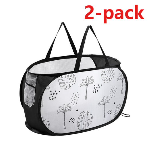2-Pack Collapsible Laundry Basket, Large Capacity Printed Oxford Cloth Hamper with Handles for Bathroom Storage, Leaf Pattern - Black