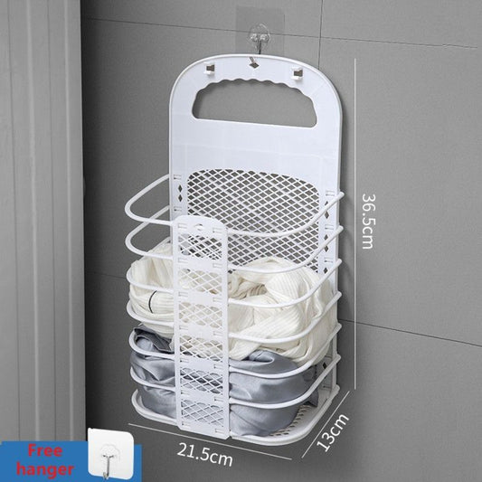 Wall-Mounted Foldable Laundry Basket, No-Drilling Hanging Dirty Clothes Hamper for Bathroom - White