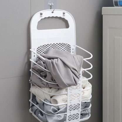 Wall-Mounted Foldable Laundry Basket, No-Drilling Hanging Dirty Clothes Hamper for Bathroom - Pink