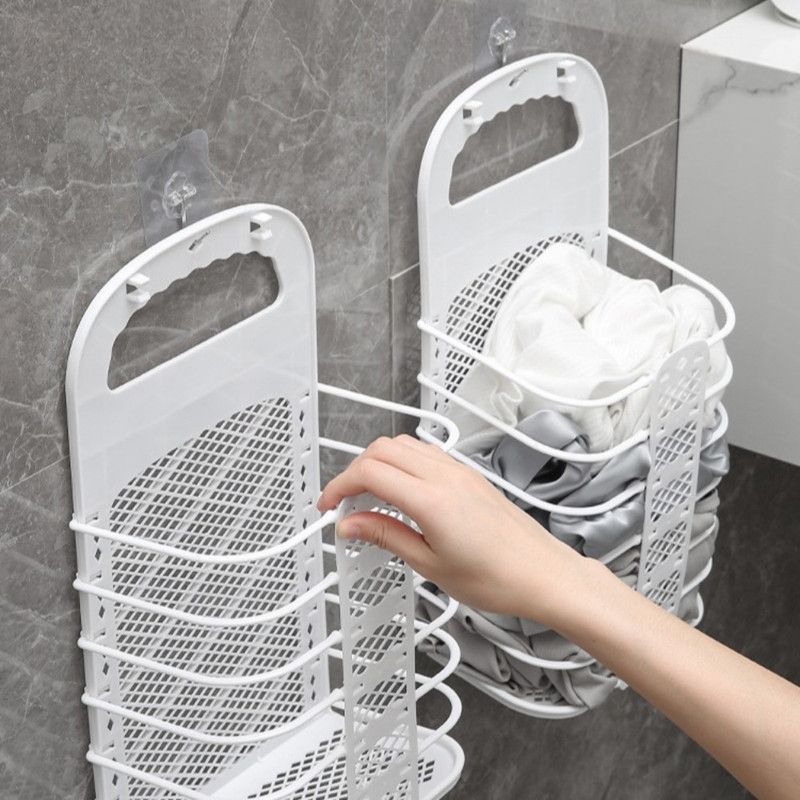 Wall-Mounted Foldable Laundry Basket, No-Drilling Hanging Dirty Clothes Hamper for Bathroom - Pink