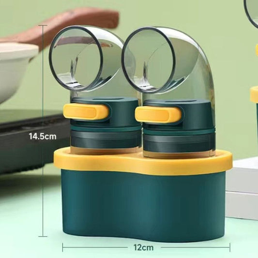 2 Pack Quantitative Seasoning Bottle Set with Storage Base, Moisture Proof Salt Dispenser for Home Kitchen