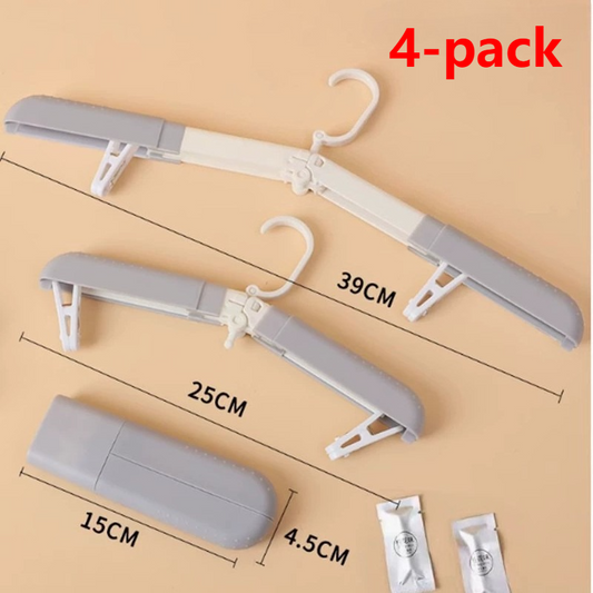 4-Pack Portable Foldable Travel Clothes Hangers, Extendable Anti-Slip Clips, Multifunctional Laundry Hangers for Trips and Hotels—White