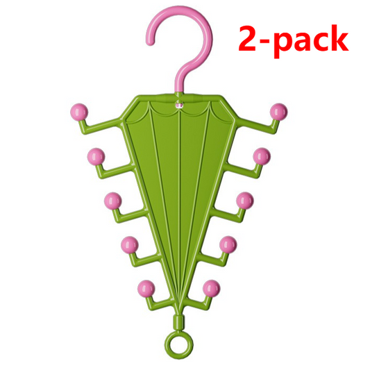 2-Piece V-Shaped Double-Sided 10-Hook Hanger Organizer, Stackable Multi-Purpose Storage Rack for Hats, Scarves, and Belts—Green