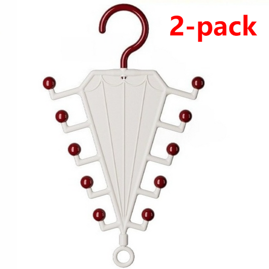 2-Piece V-Shaped Double-Sided 10-Hook Hanger Organizer, Stackable Multi-Purpose Storage Rack for Hats, Scarves, and Belts—White