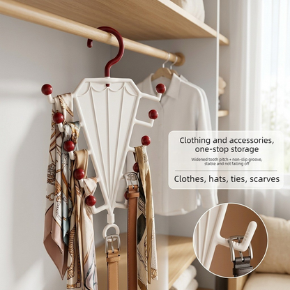 2-Piece V-Shaped Double-Sided 10-Hook Hanger Organizer, Stackable Multi-Purpose Storage Rack for Hats, Scarves, and Belts—White