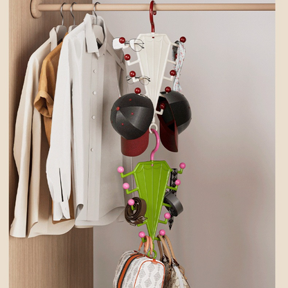 2-Piece V-Shaped Double-Sided 10-Hook Hanger Organizer, Stackable Multi-Purpose Storage Rack for Hats, Scarves, and Belts—White