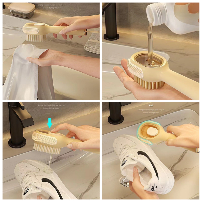 Refillable Liquid Shoe Brush, Soft-Bristle Press-Discharge Laundry Brush for Cleaning Shoes and Clothes—Green