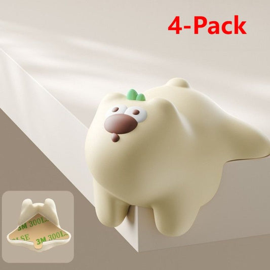 4-Pack Cartoon Animal Corner Guards, Safety Table Edge Protectors, Self-Adhesive PVC Anti-Collision Corner Pads—Beige