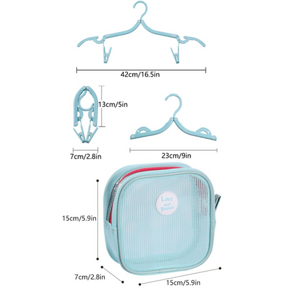 Portable Foldable Travel Clothes Hanger Set, Includes Clips, Clothes Rack With Storage Bag For Business Trips and Home Use—Blue