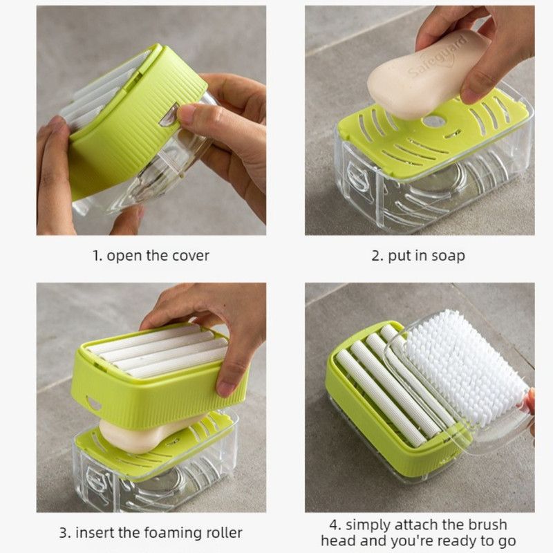 Multi-Function Soap Foaming Box with Roller, No-Rub Drain, Soap Storage Case, and Integrated Laundry Brush—Orange