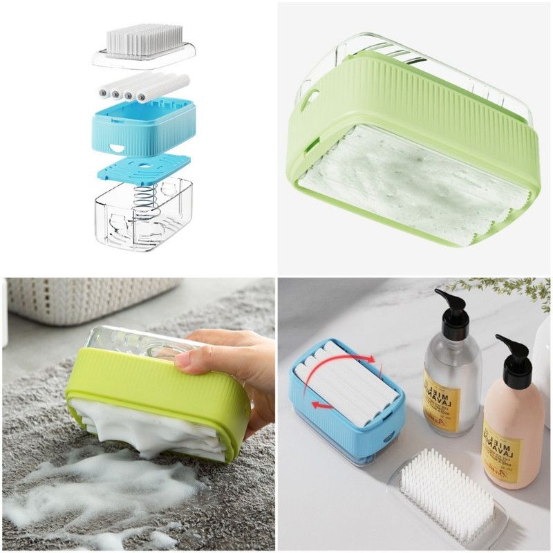 Multi-Function Soap Foaming Box with Roller, No-Rub Drain, Soap Storage Case, and Integrated Laundry Brush—Yellow