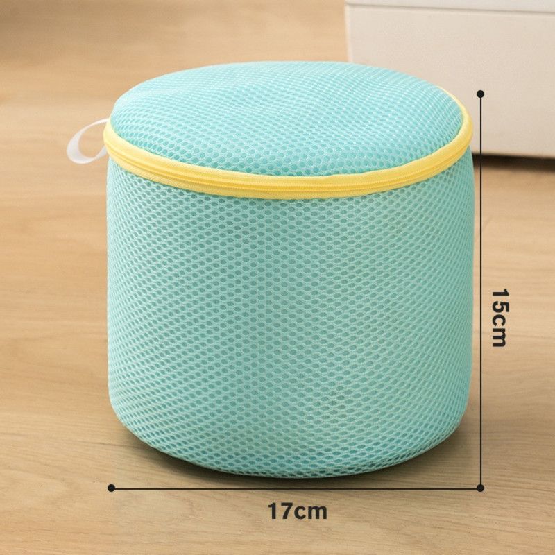 Cylindrical Sandwich Mesh Bra Laundry Bag, Anti-Deformation Underwear Washing Bag — Blue