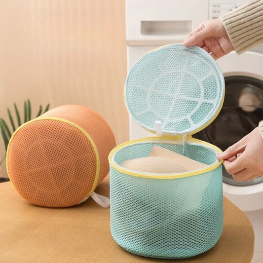Cylindrical Sandwich Mesh Bra Laundry Bag, Anti-Deformation Underwear Washing Bag — Green