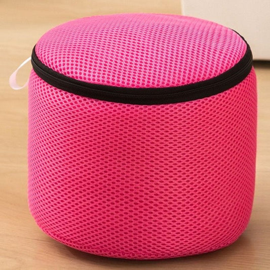 Cylindrical Sandwich Mesh Bra Laundry Bag, Anti-Deformation Underwear Washing Bag — Pink