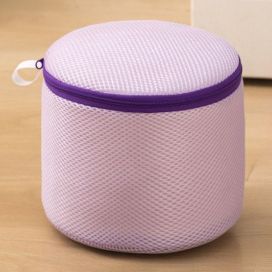 Cylindrical Sandwich Mesh Bra Laundry Bag, Anti-Deformation Underwear Washing Bag — Purple