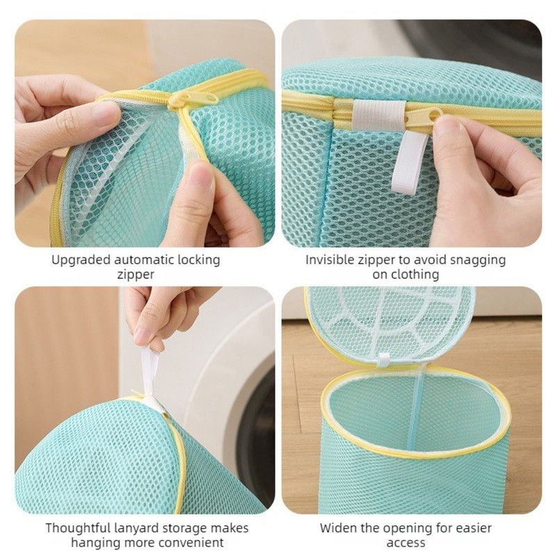 Cylindrical Sandwich Mesh Bra Laundry Bag, Anti-Deformation Underwear Washing Bag — Yellow
