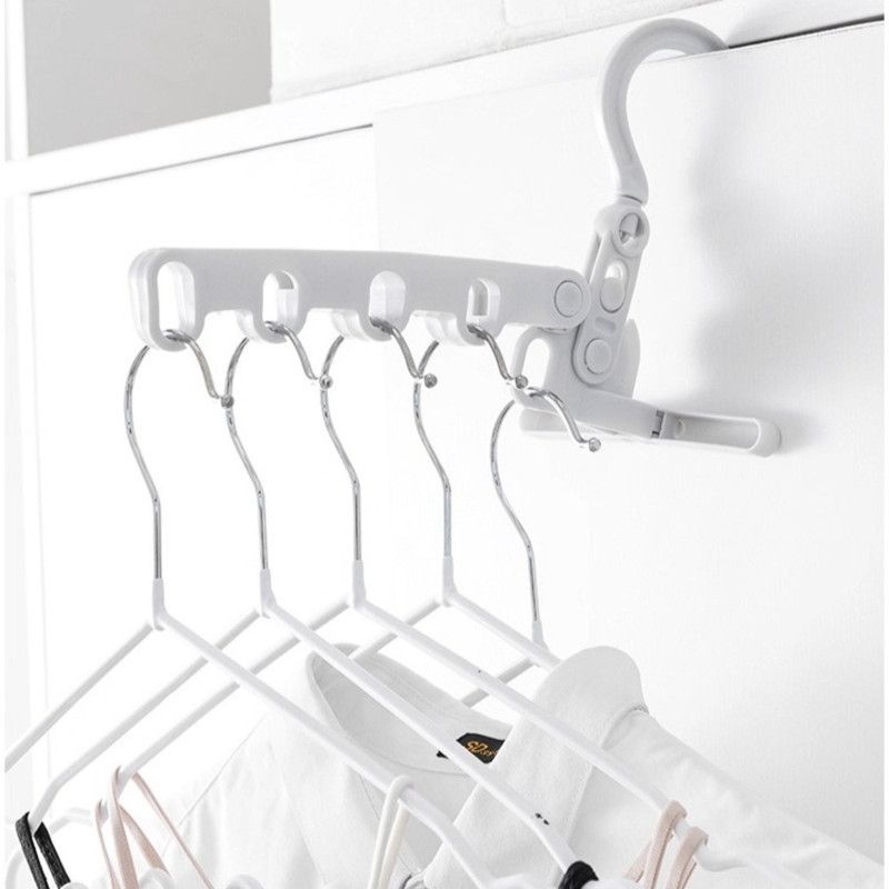 Portable Folding 5-hole Travel Clothes Hanger, Multi-purpose Clip-on Laundry Rack For Hotel Indoor Trip