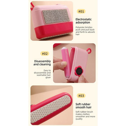3-in-1 Camera-Shaped Washable Lint Roller, Reusable Portable Pet Hair Remover & Fabric Shaver Brush—Pink