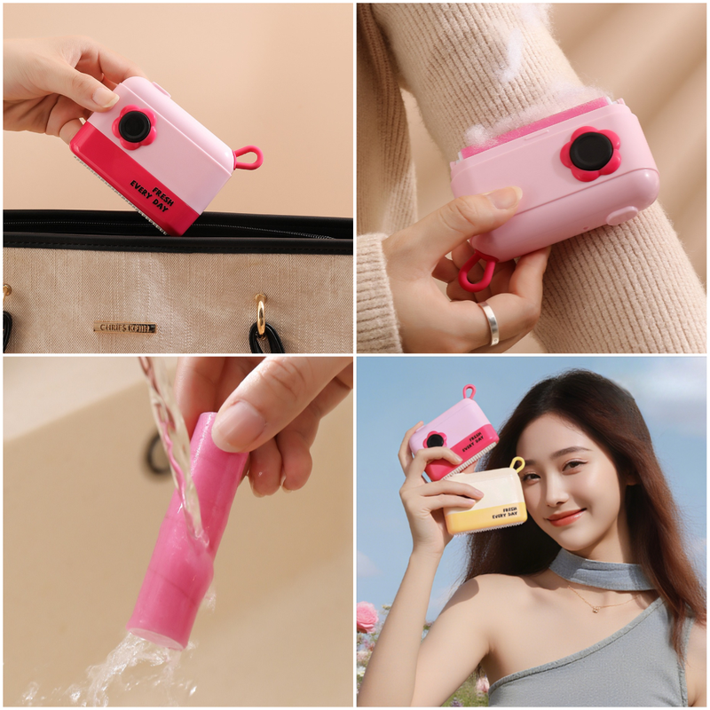 3-in-1 Camera-Shaped Washable Lint Roller, Reusable Portable Pet Hair Remover & Fabric Shaver Brush—Pink